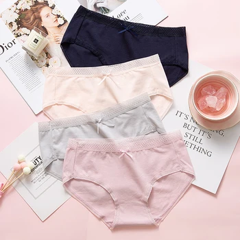 

Solid Color Women Panties Ladies Girls Underwear Breathable Cotton Briefs Soft Comfort Underpants Mid-waist Simple Style