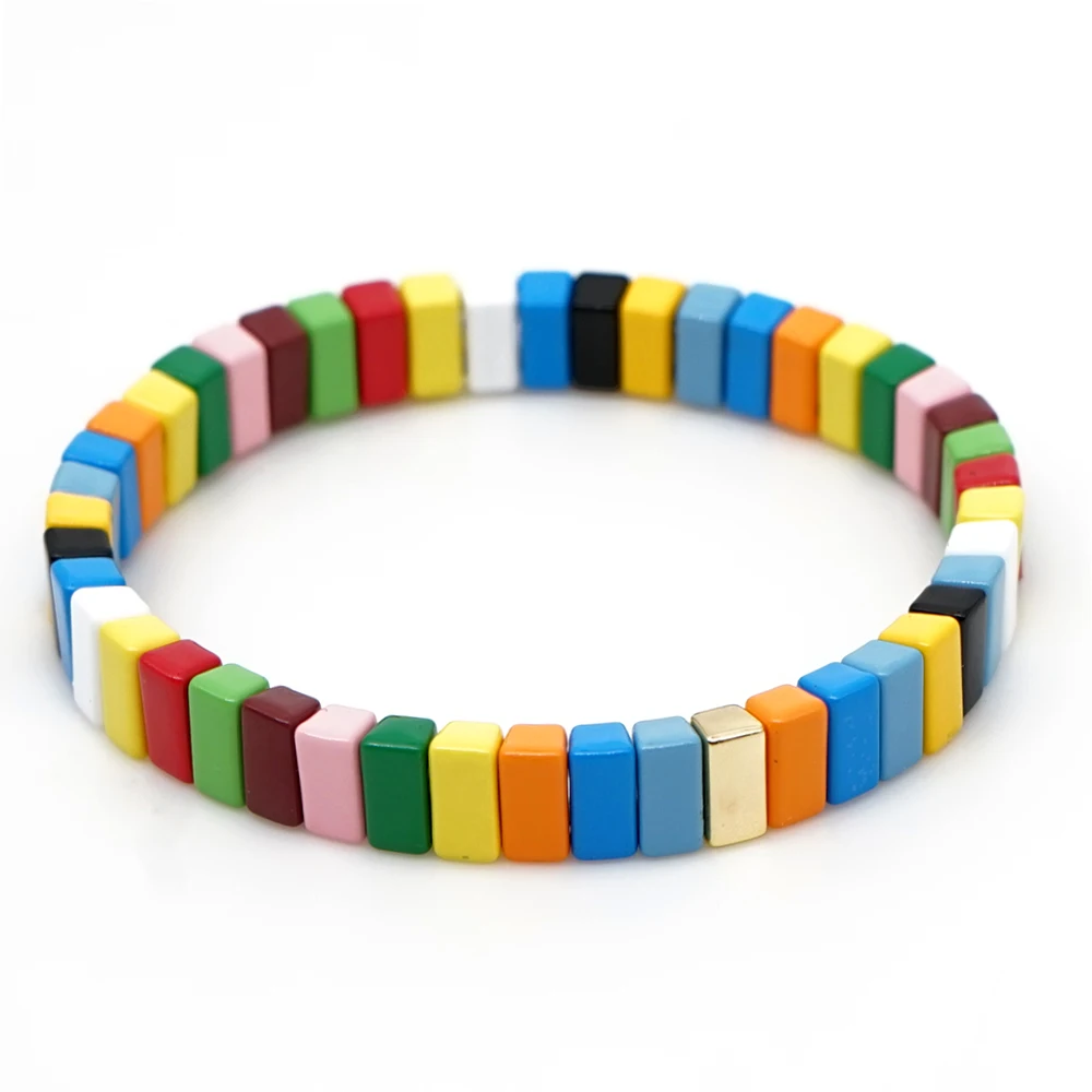 

Shinus Rainbow Bracelet For Women Tile Bracelets Bangle Pulseras 2019 Colorful Boho Summer Beach Fashion Jewelry Alloy Enamel
