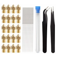 

32Pcs/Set 20pcs 0.4mm MK8 Extruder Nozzles 10pcs Cleaning Needles with Storage Box 2pcs Tweezers for Makerbot CR-10 M6 Thread