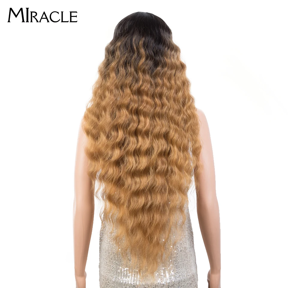 Synthetic Lace Wig For Women Deep Wave Curly Wig Blonde Cosplay Wig 30Inch Ombre Lace Wigs High Temperature Fiber Miracle