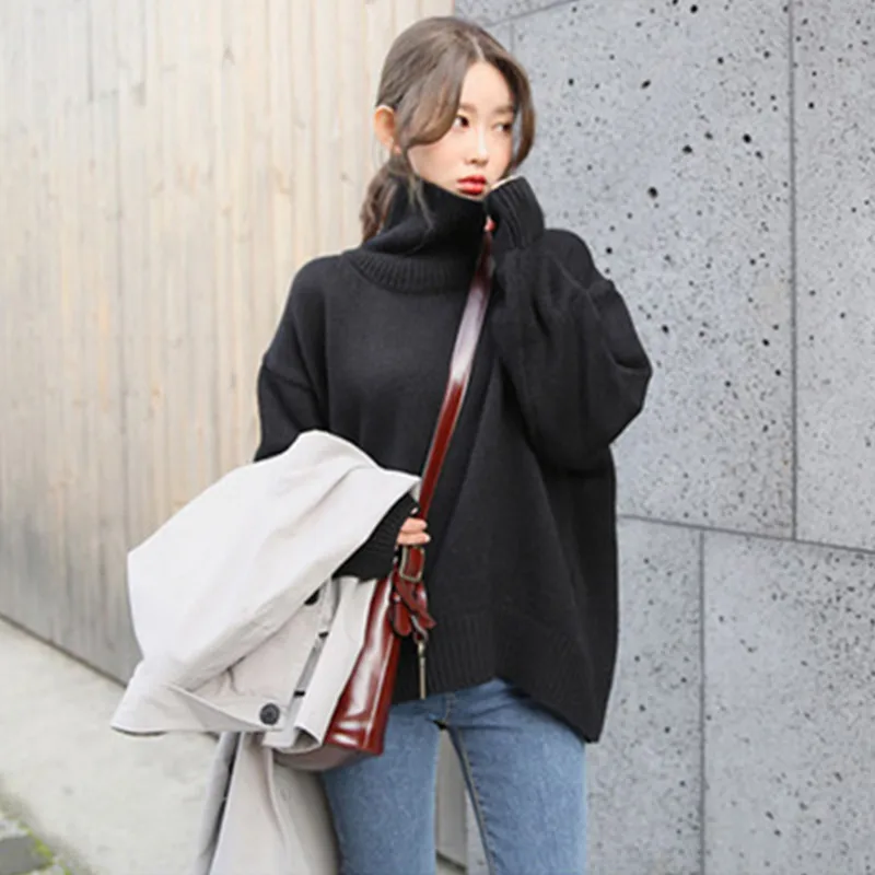 

Ccibuy Women Sweater Casual Loose Knitted Jumpers for Women turtleneck Long Batwing Sleeve Crocheted Pullovers Streetwear Winter