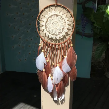 

Feather Crafts Purple Dream Catcher Wind Chimes Handmade Dreamcatcher Net With Feather Beads for Wall Hanging Home Decor