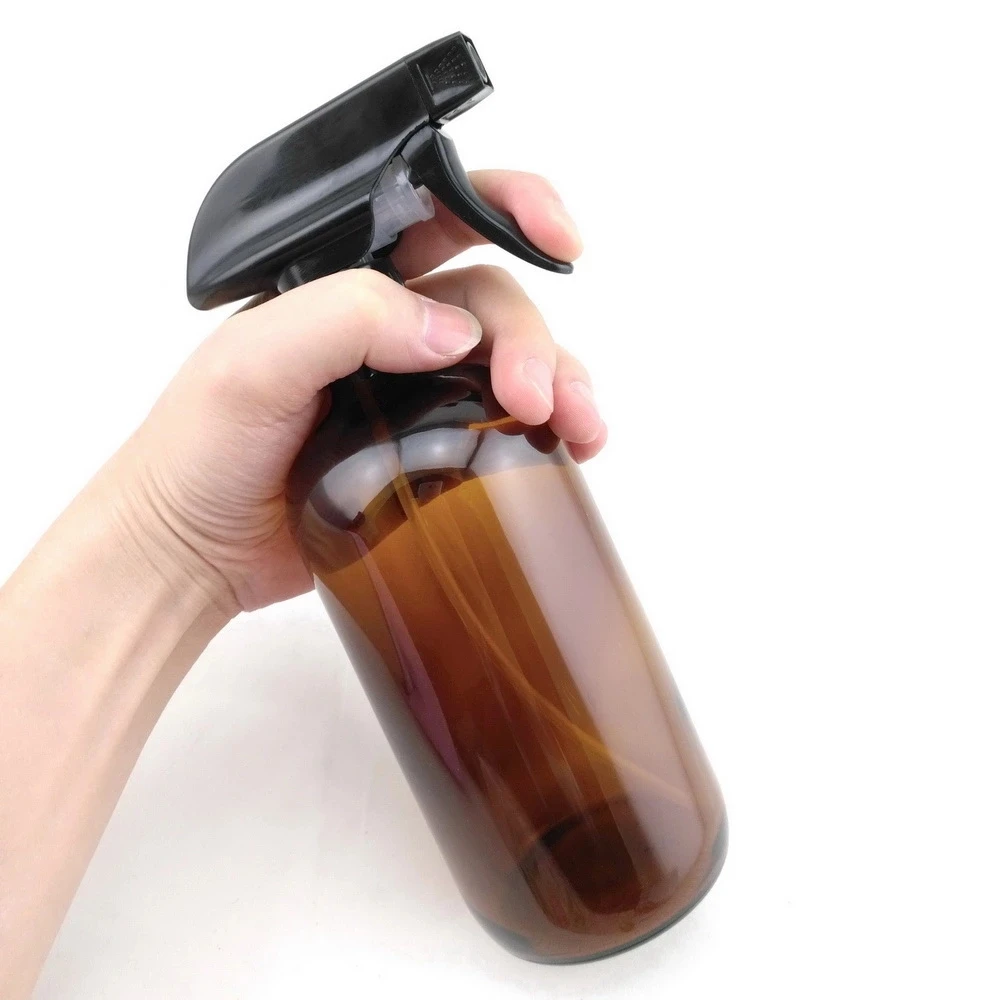 2 Pack Refillable 500ml 16 OZ Amber Clear Glass Spray Bottles For Essential Oils Cleaning Liquid Sprayer Container-0