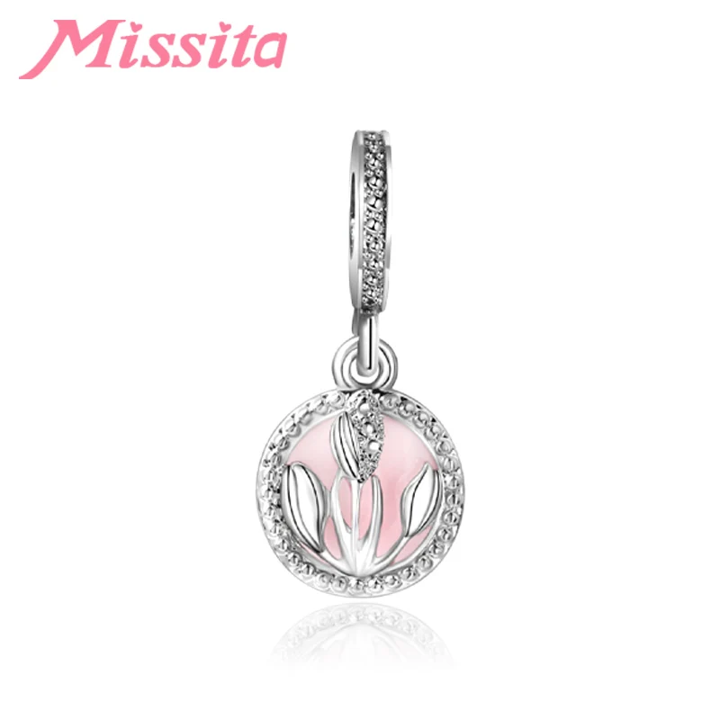 MISSITA, новинка, модный светильник, розовый цветок, тюльпан, талисманы, подходят для браслетов Pandora, ожерелья для изготовления ювелирных изделий, аксессуары, подарок - Окраска металла: Silver