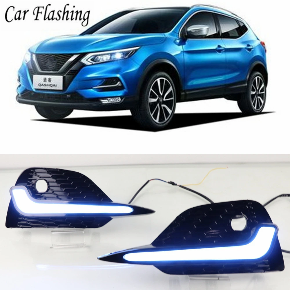 Автомобильный мигающий светодиодный фонарь дневного света 2 шт. для Nissan Qashqai динамический поворотный желтый сигнал автомобиля DRL 12 В светодиодный противотуманный фонарь