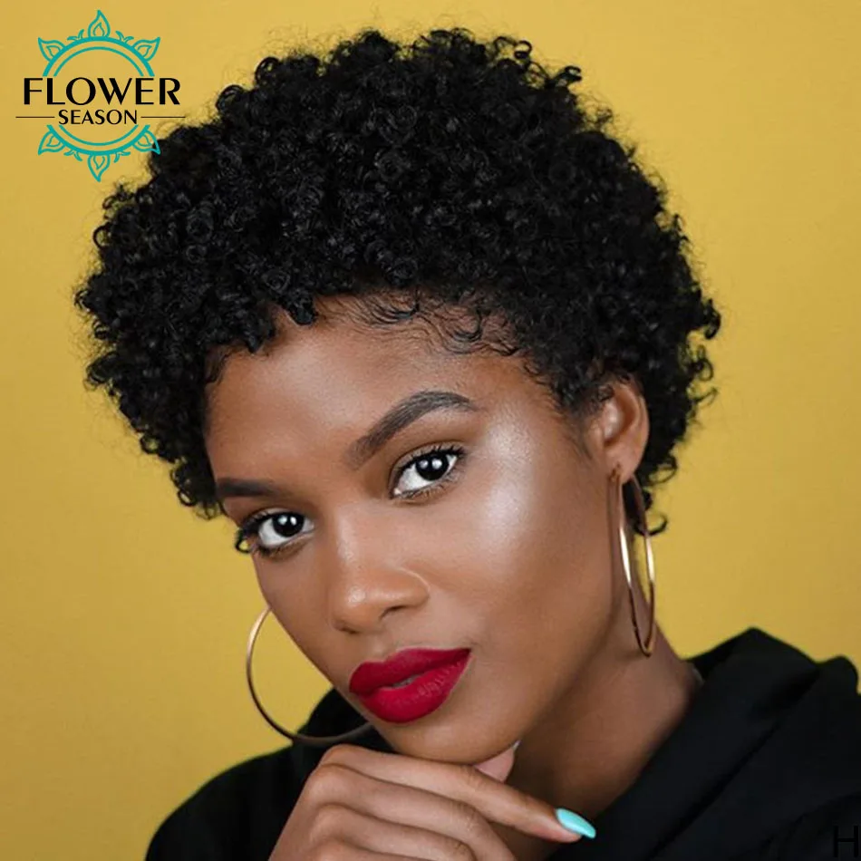 Good Buy Curly Wigs Human-Hair Short Bob Afro Kinky Pixie-Cut Made Women Brazilian Black Full-Machine KjwneQgAxlW