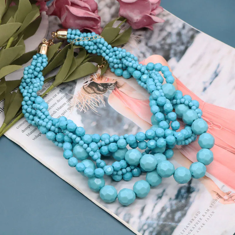 Women Necklace New Fashion Choker Statement Braided Acrylic Beaded Necklace For Women Short Jewelry For Women Party women necklace