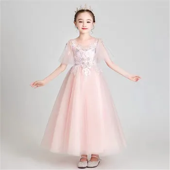 

2019 Children Girls Model Show Host Pageants Embroidery Flowers Birthday Wedding Party Princess Fluffy Prom Long Dress Clothes