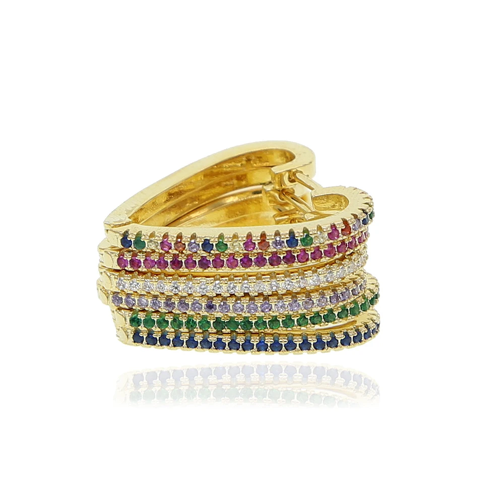 

multi piercing rainbow colorful cz earring heart shape Huggie hoop earring women Gold filled minimal delicate European jewelry
