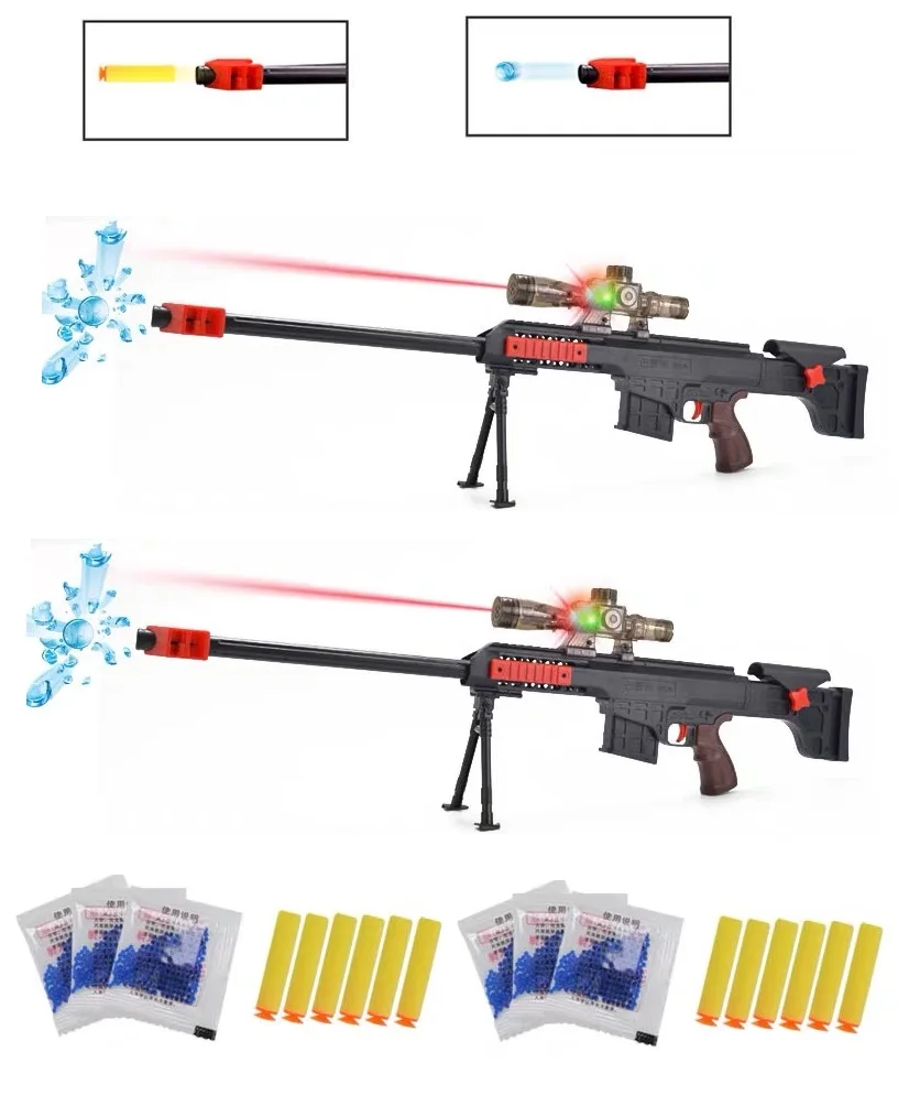 

2 Pieces Toy Sniper Rifles, Laser Scope, With NERF and Water Ball Bullets.