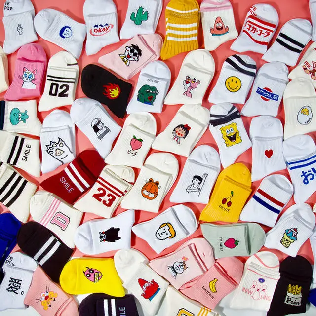 1 пара,, женские носки, милые, элегантные, милые, милые, с мультипликационным принтом Харадзюку, хлопковые, с изображением животных, повседневные, короткие, высококачественные носки