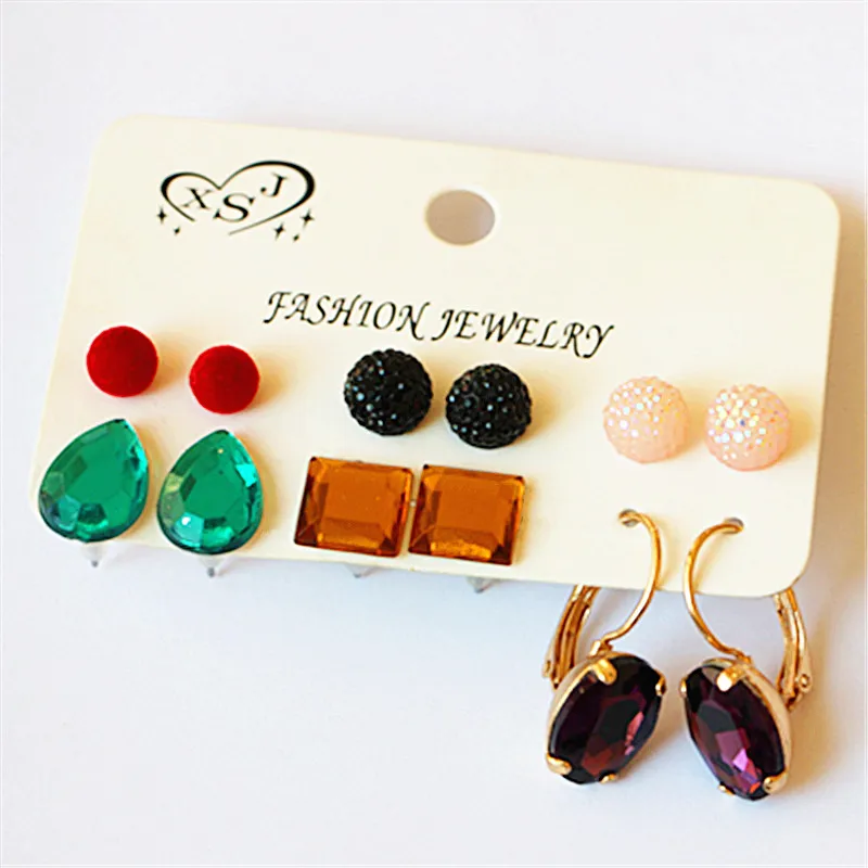 Новинка, Модные женские ювелирные изделия Платье на день рождения серьги красный/фиолетовый черный красивые Комбинируйте 6 пар/компл., высокое качество, прекрасный подарок