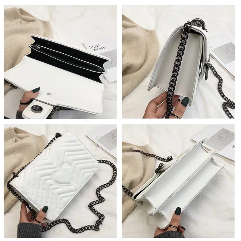 Luxury Brand Women's Bag New Fashion Diamond Chain Single Shoulder Bag Skew Bag Super Fire Black and White Mail Bag