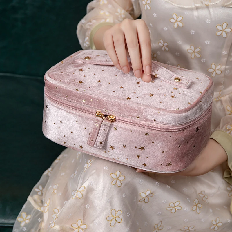 

Star Cosmetic Bag Women Velvet Fabric Large Capacity Zipper Makeup Bags Fashion Travel Wash Beauty Bag Storage Case 2023 New