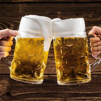 

1000ML Beer Glasses Mug Large Capacity Thick Beer Mug Glass Crystal Glass Cup Transparent With Handle for Club Bar Party Home