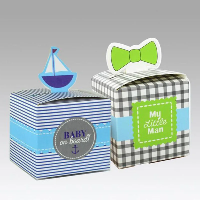 

100pcs/lot Sailing Boat And Bow Cartoon Candy Box For Baby Shower/Birthday Favors And Gifts Kids Party Decoration Supplies