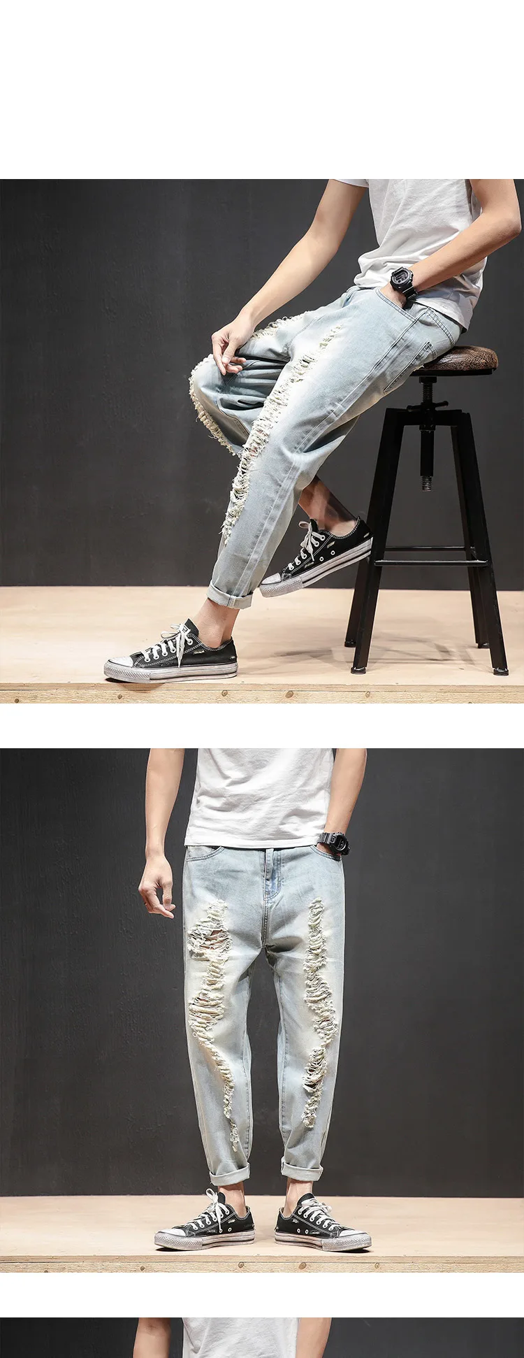 Zomer Mannen Losse джинсы Mode Lente зауженные повседневные джинсы Mannen Persoonlijkheid Gat джинсы Broek Homme