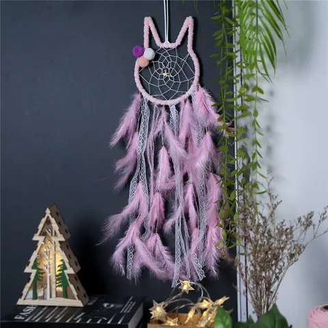Style Cat Head Dreamcatcher Wind Chimes Wall Hanging Decoration Room Decor For Kid Girls Bedroom Hairball Hanging Pendant
