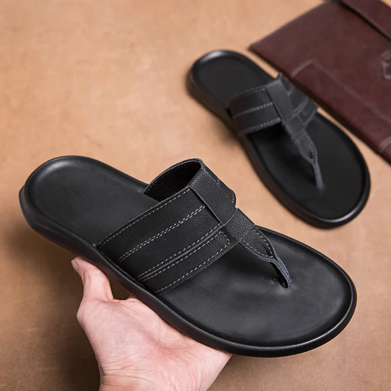 

Summer Popular Brand Slipper Men's Trend Korean-style Cool Versatile Men Genuine Leather Flip-flops Outdoor Plywood Soft-Sole Sl