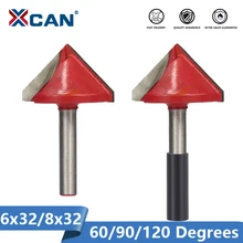 Xcan ponteiras de roteador de madeira, fresa de 32mm, 1 peça, fresa de madeira de 90 graus, fresa de ponta cnc 6mm, haste para madeira aparando gravura