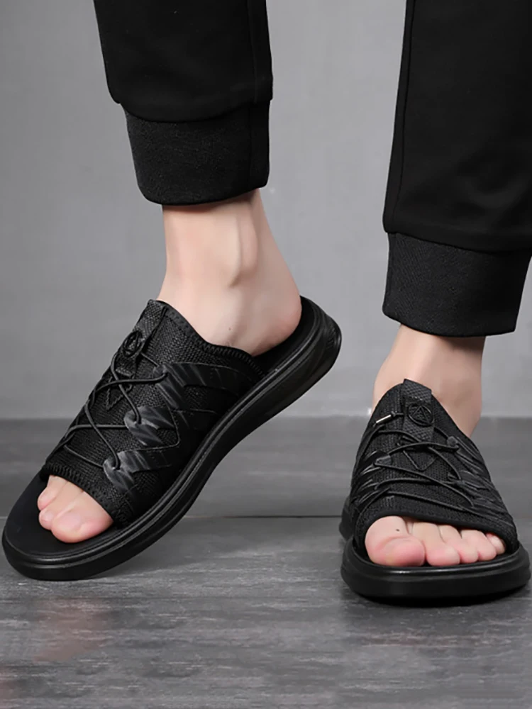 mens black flat sandals