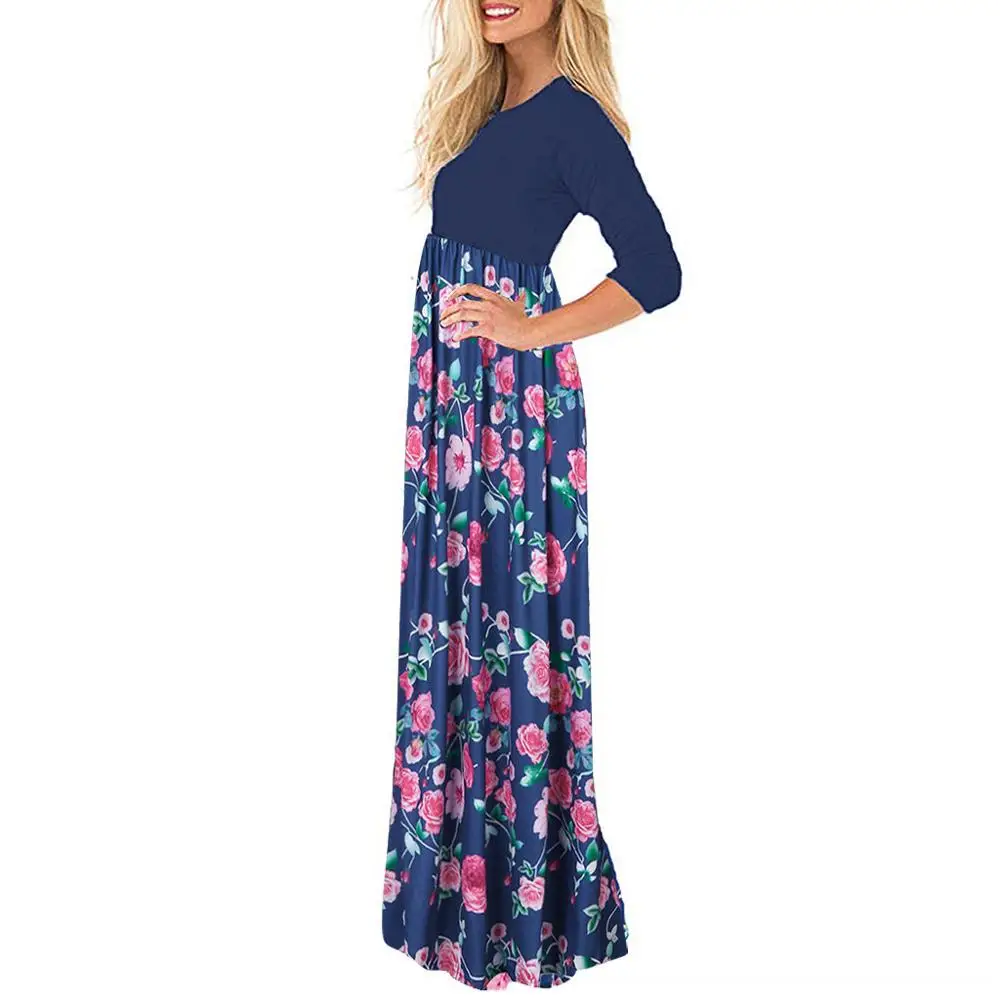 Women's Summer Boho Long Sleeve Floral Print Tank Long Maxi Dress large sizes women's clothing dresses woman party night #7