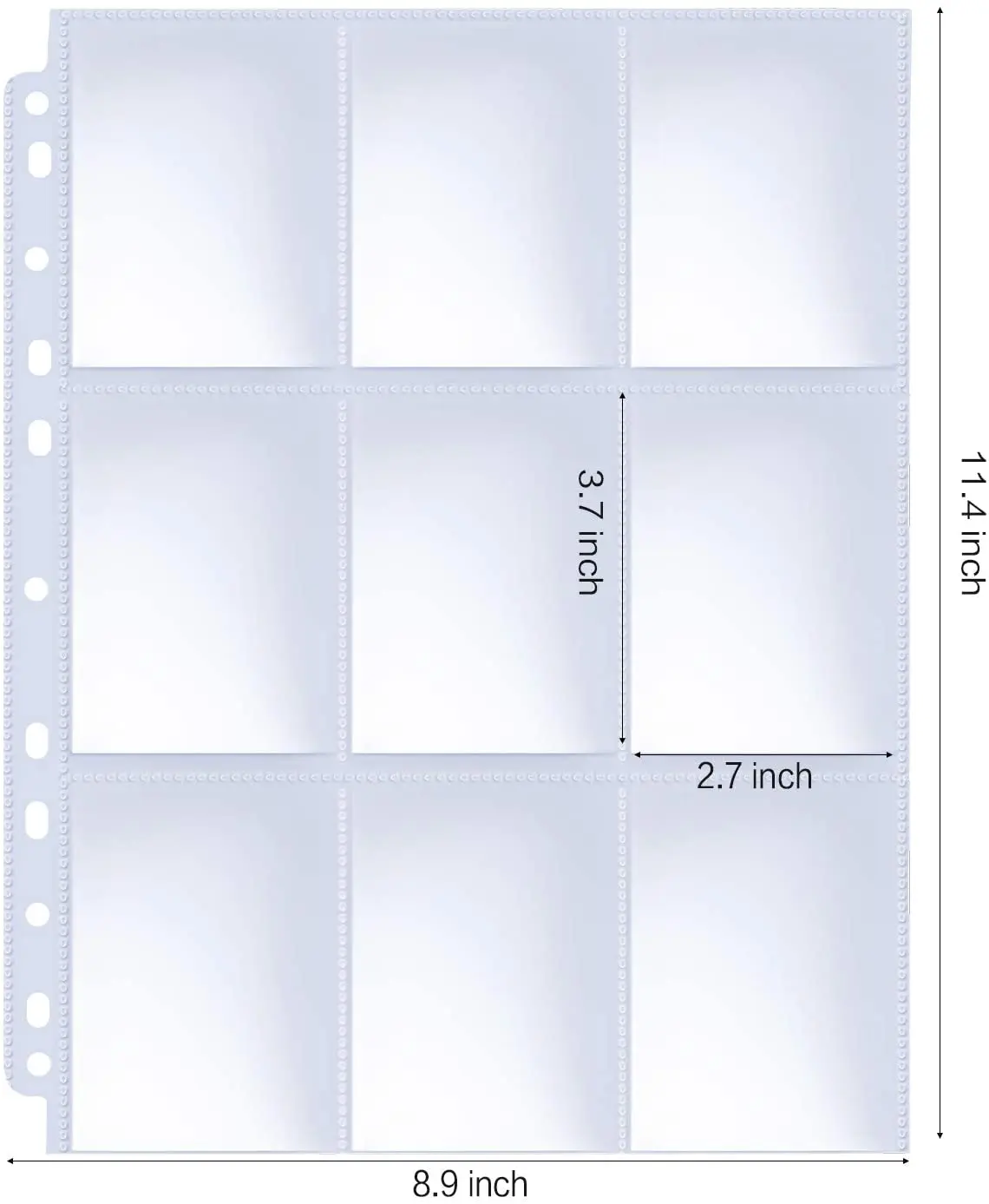 20 Pieces Trading Card Sleeve Pages, 100 Pack 9 Pocket Trading Card Storage Album Pages 11 Holes Fit 3 Ring Binder