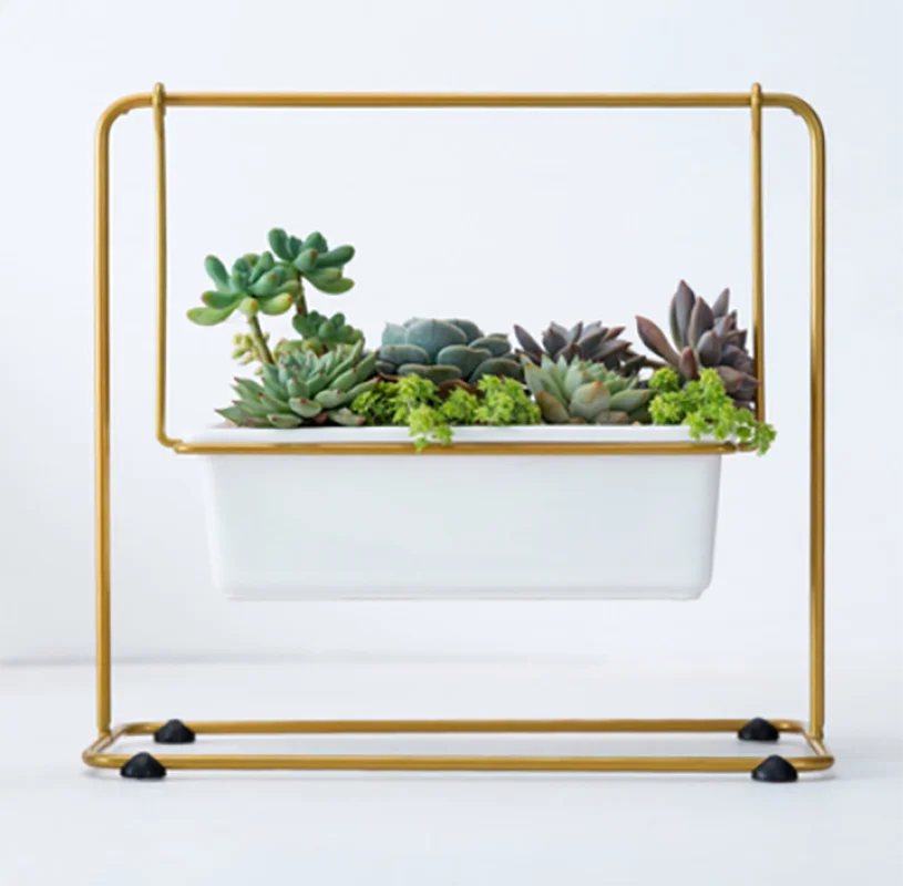 

Nordic Creative Simple Iron Frame Fleshy Flowerpot Set White Ceramic Square Rectangle Living Room Decor Desktop Ornaments