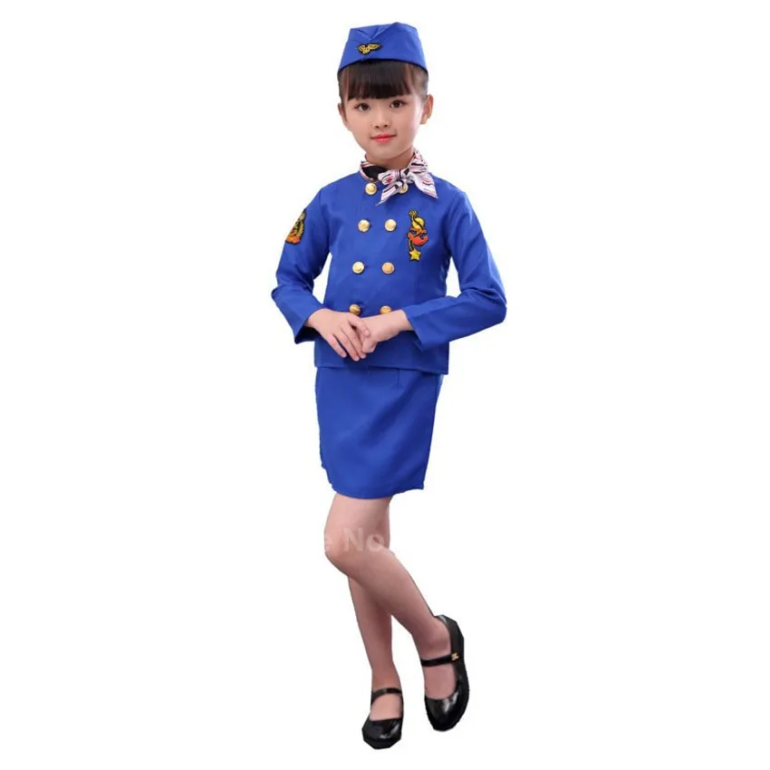 Маскарадный костюм для девочек униформа стюардессы рубашка + юбка карандаш