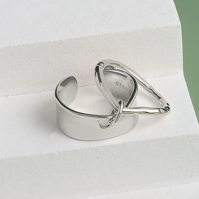 Silver Color Ring Man Women Double Round Lines Vintage Wedding Trendy Jewelry Open Adjustable Ring silver rings silver ring wedding rings Trendy Gifts