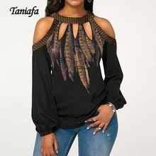 Taniafa Новое поступление женские шифоновые рубашки с длинным рукавом, повседневные свободные топы с принтом перьев, блузки размера плюс