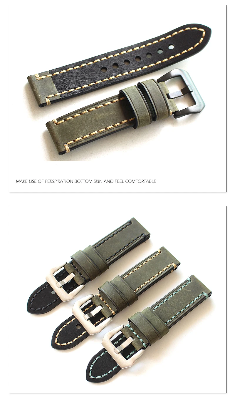 Подходит для PAM111 18 мм 19 мм 20 мм/21/22/23/24/26 мм Crazy Horse кожаный ремешок из телячьей кожи диких ремень Для мужчин Универсальный сменный кожаный ремешок