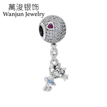 

Wanjun Jewelry 925 Silver Bracelets Charms Zircon Set Cute Flying Minni Necklace DIY Hanging Bracket