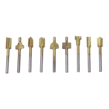 

10Pcs Titanium Router Wood Milling Cutter Bits Fits Rotary Tool Set 1/8" Shank