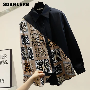 

Blouse Woman Patched-Color Long-Sleeve Loose-Fit Shirt 2020 Spring and Autumn New Temperament Ladies Top Shirt Blusa Feminina