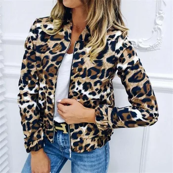 

Fashion Women's Short Coats New Slim Leopard Pattern Long Sleeves Zippers Outwear 2019 Fashion Ladies' Casual Jackets Autumn Hot