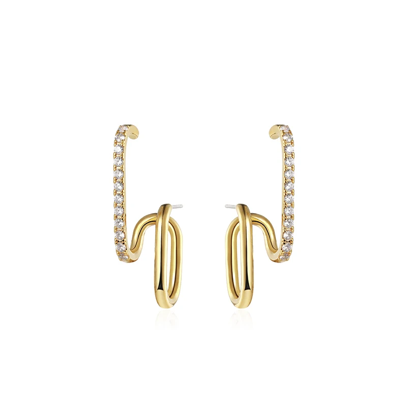 Peri'sBox, двойные круглые золотые серьги-гвоздики, тонкая линия, Необычные геометрические серьги для женщин, CZ камень, минималистичные серьги-гвоздики