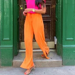 Pantalones rectos anaranjados de pierna ancha para mujer, calzas informales de moda Vintage de calle alta, lisas, elegantes, holgadas, de cintura alta, 2021