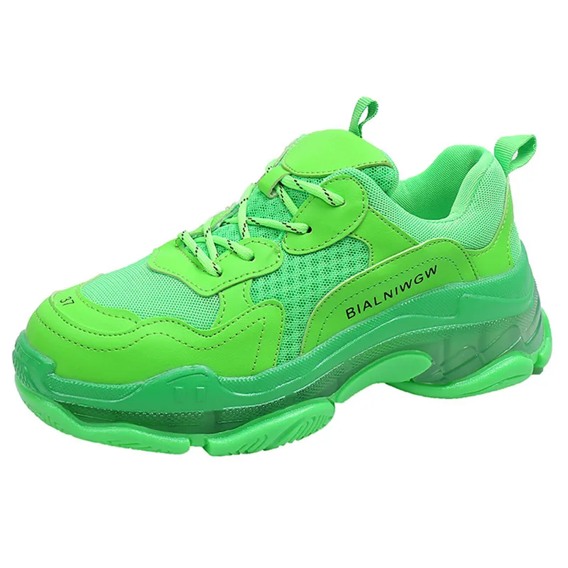 YeddaMavis/Зеленая прозрачная обувь; обувь для папы; женская обувь; женские кроссовки; Новинка; Корейская женская обувь на толстой подошве со шнуровкой; женские кроссовки