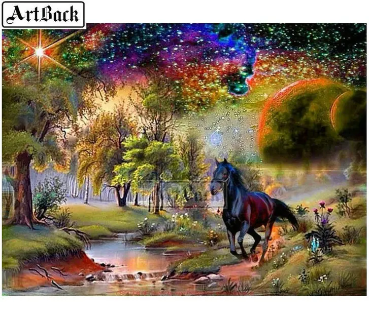 5d diy diamond painting horse tree landscape 3D embroidery full square / round drill rhinestone mosaic home decoration | Дом и сад