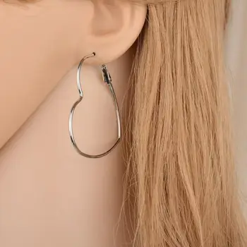 

Simple Silvery Color Earrings For Women Two Colors Love Heart Hoop Earrings For Women Gifts Geometric Love Heart Earring Jewelry