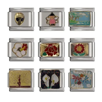 

Fyour 2019 New Top Original Daisy Flower Aliens Italian Charm Links Fit 9mm Bracelet Stainless Steel Jewelry DIY Making DJ068