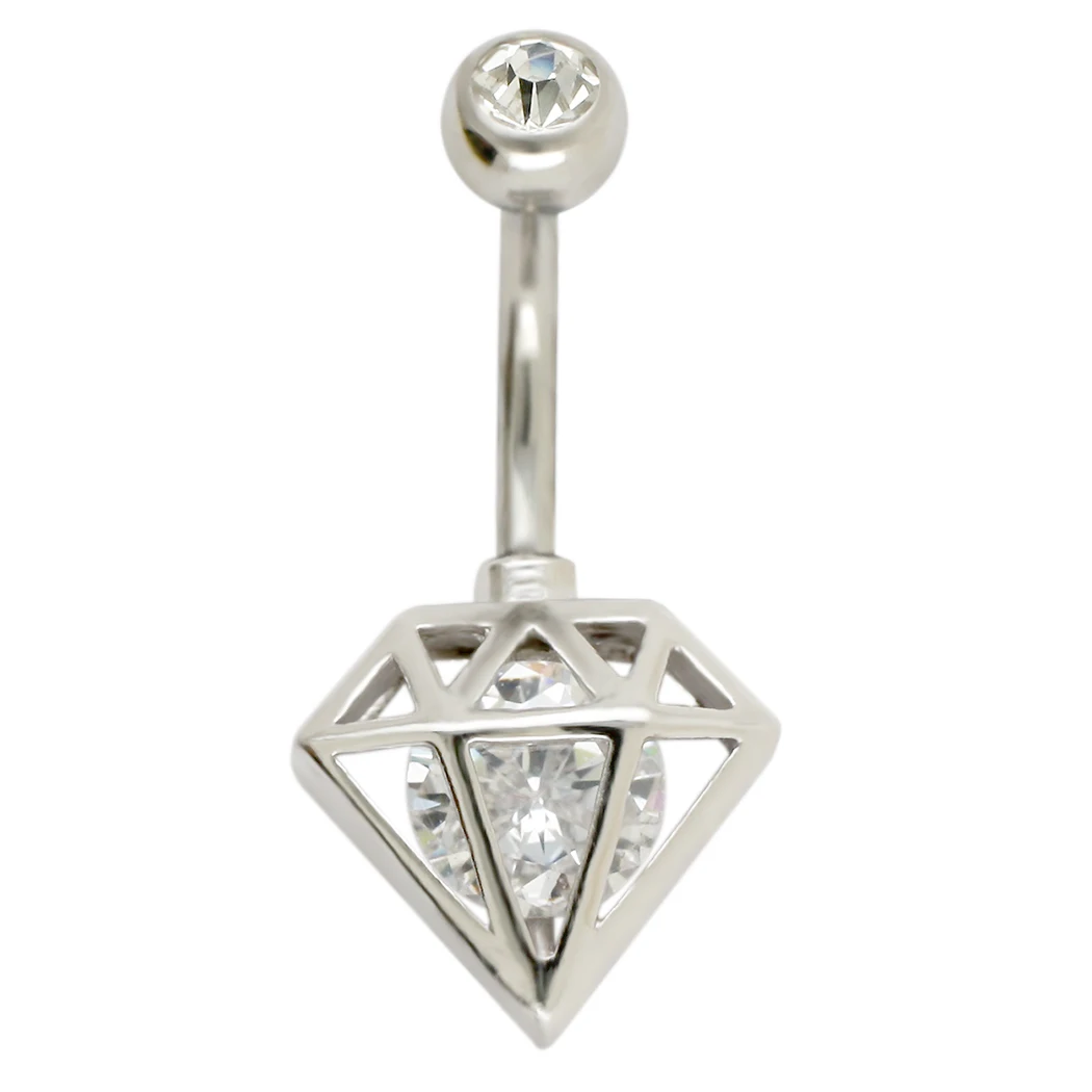 JHJT 14G Belly Rings 316L Surgical Stainless Steel Geometry Shape Cubic Zirconia Piercing Navel Ring |