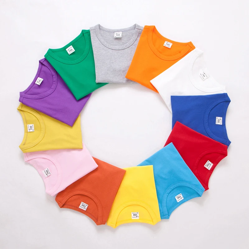 DE PEACH/Летняя футболка для маленьких мальчиков и девочек хлопковые однотонные футболки детские топы для девочек, camiseta, Детская футболка с короткими рукавами и круглым вырезом