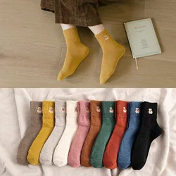 Socks Women Autumn and Winter Warmth Embroidery Solid Color Cotton Socks Ladies Breathable Loose Mouth Tube Socks