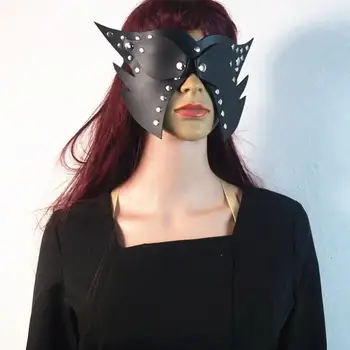 

Sexy Hood Mask Bondage Cap Leather Eye Mask Slave Open Mouth and Eye Hood Masked Ball Hallowmas Rave Outfit