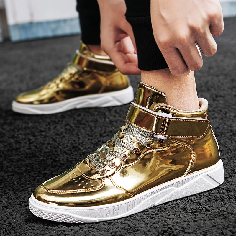 Luxury Gold Men Shoes Patent Leather Designer Sneakers Men High Mirror Hip-hop Men's Casual Shoes zapatillas - AliExpress