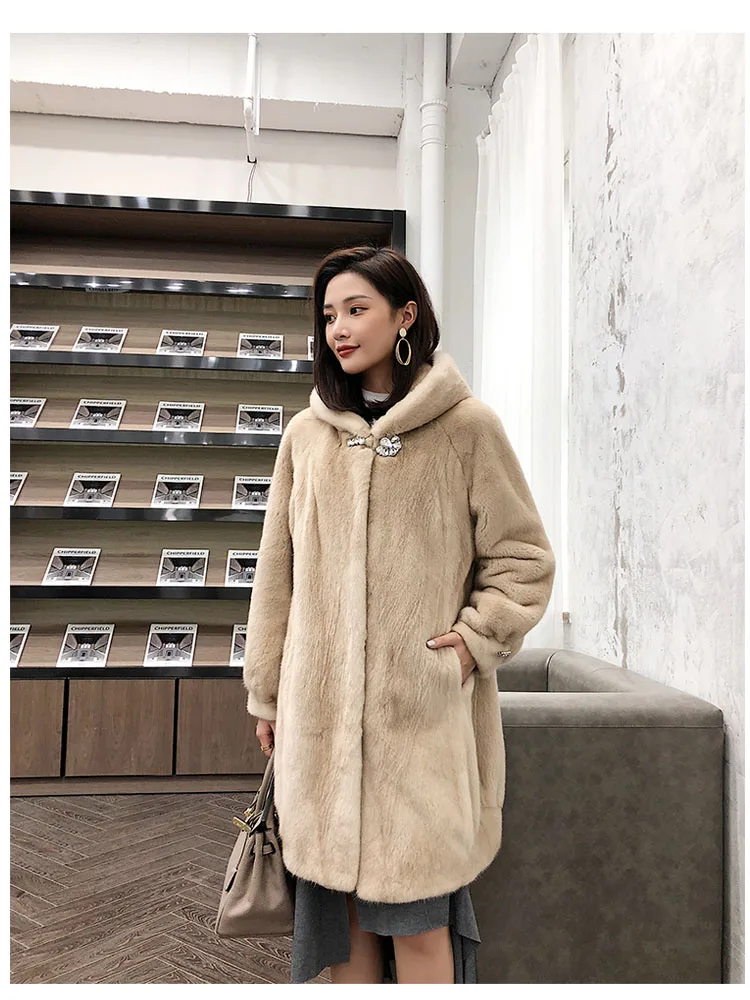 real natural coat mink coat women winter coat real mink coat mid-length coat