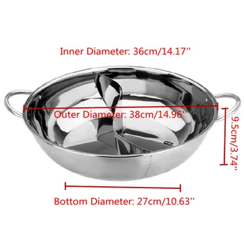 

New 38cm Stainless Steel Hot Pot Induction Cooker Gas Stove Compatible Pot Home Kitchen Cookware Soup Cooking Pot Twin Divided