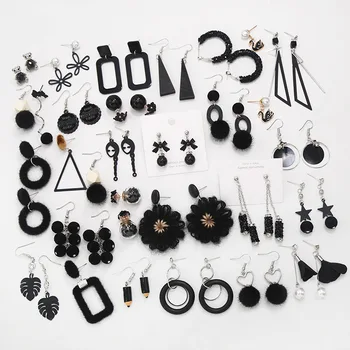 

New Resin Acrylic Black Color Fashion Geometric Dangle Earrings for Women Korean Heart Flwer Pendientes Metal Crystal Earring